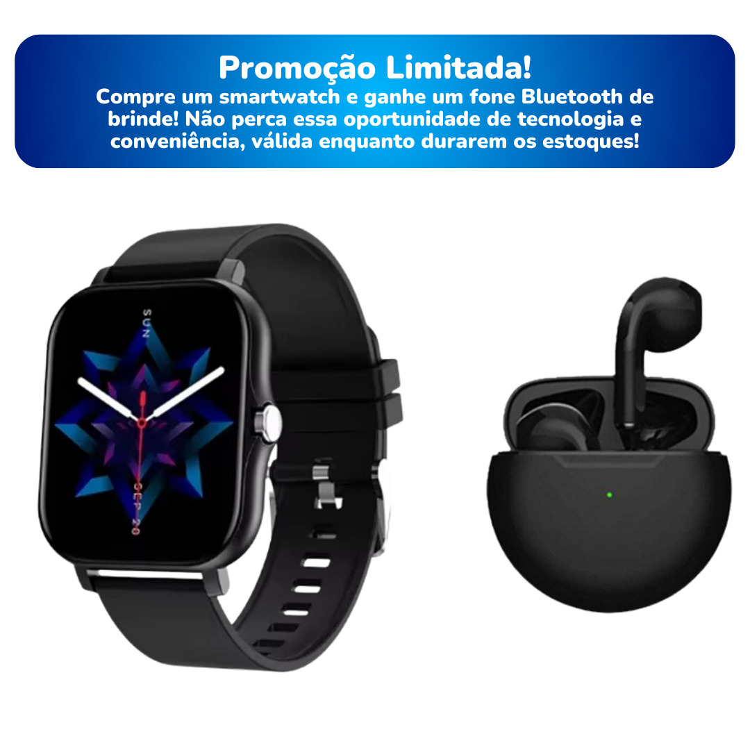 Oferta Especial: Smartwatch Inteligente + Fone Bluetooth de Brinde