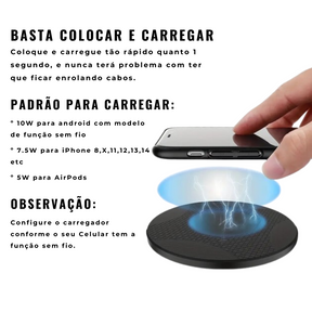 Carregador por Indução - Sem fio para iPhone, Samsung e Xiaomi